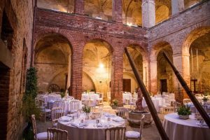 Arched inside dining area of Abbazia di Sette Frati in Umbria