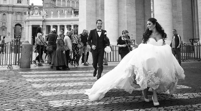 Bride & groom at wedding ceremony in Rome