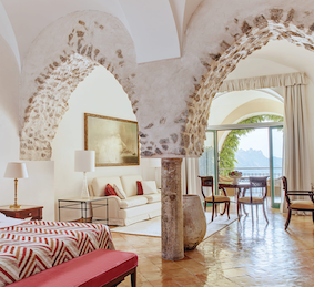 inside view of luxury wedding venue bedroom on the Amalfi Coast