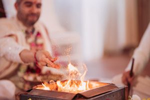 Indoor fire pit at Indian wedding in Italy
