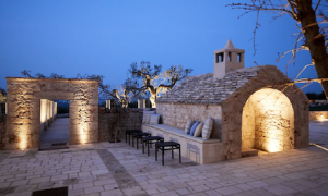 white stone paved outside terrace and structure at wedding venue in Puglia