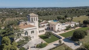 aerial view of Masseria wedding venue in Puglia, Italy