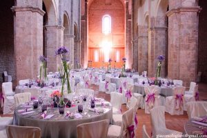 Very large wedding dining facilities at Abbazia di San Pastore in Italy. Wedding in a grand abbey.