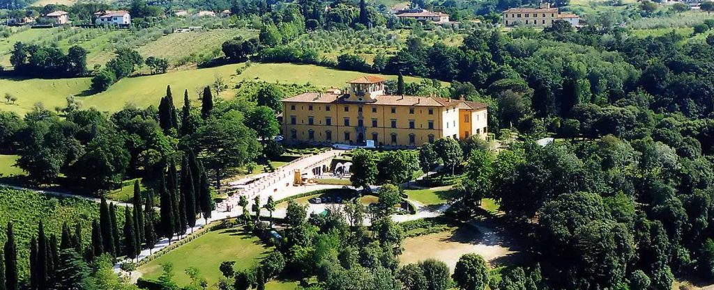 Aerial photo of Villa Castelletti in Florence. Beautiful Indian wedding venue in Italy.