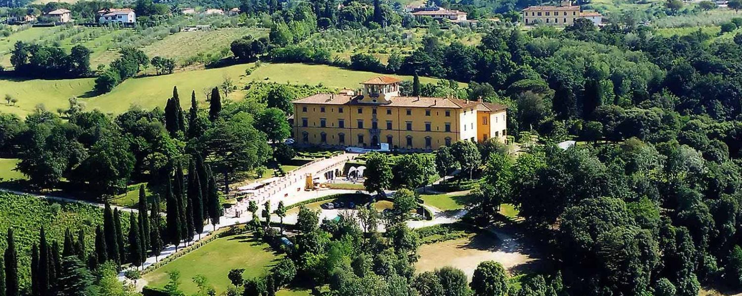 Aerial photo of Villa Castelletti in Florence. Beautiful Indian wedding venue in Italy.